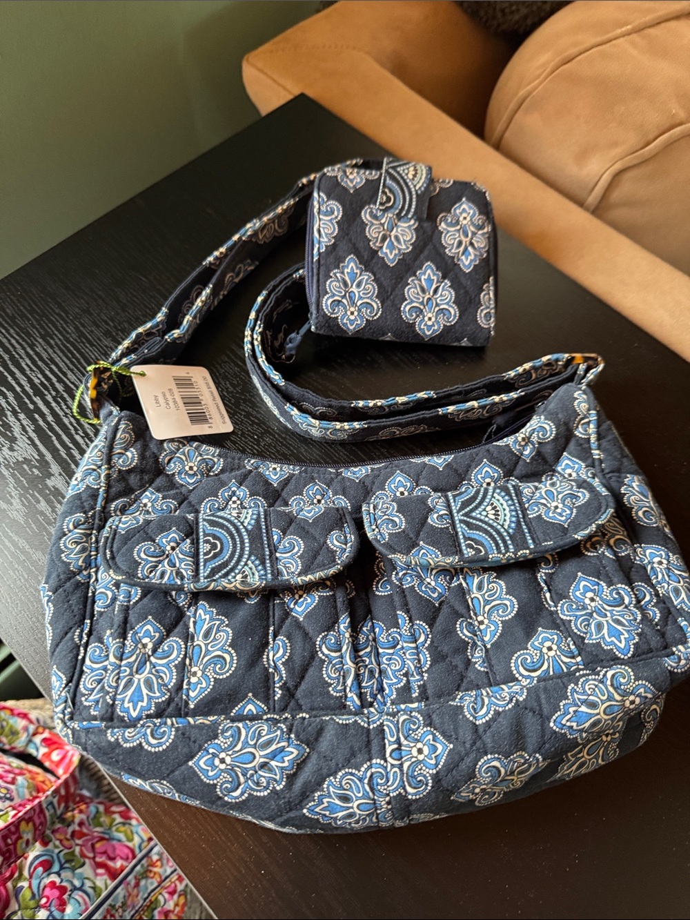 Vera Bradley Quilted Navy Blue Paisley Crossbody Bag and Wallet